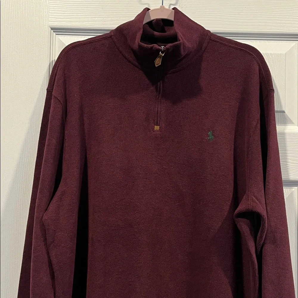 Polo‎ Ralph Lauren Men’s Burgundy Quarter-Zip Sweatshirt Size XL.
